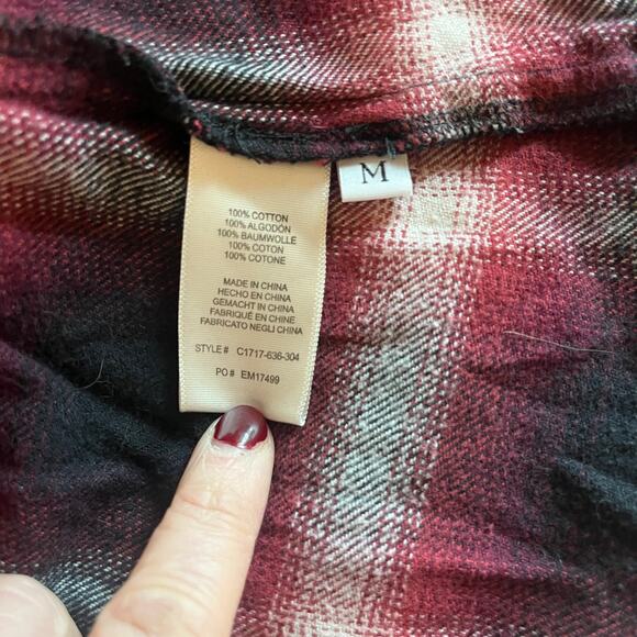 Cloth & Stone Anthropologie Split Back Plaid Long Sleeve Button Down Shirt Sz M - Picture 6 of 9